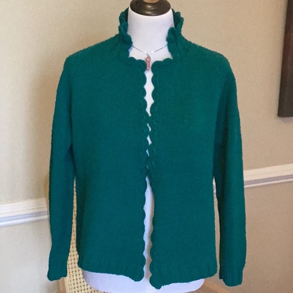 Lovely hand knit long raglan sleeve high neck cardigan made to hang loose - Picture 1 of 12